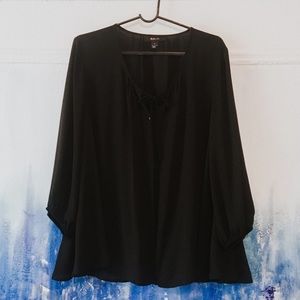 NWOT Black Flowy Goth Cover Up Romantic Tie up blouse top size L